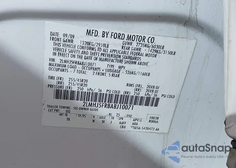 2010 Lincoln Mkt z USA, uszkodzony, nr VIN 2LMHJ5FR8ABJ10071